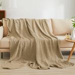 PHF 100% Cotton Waffle Weave Blanket, Queen Size Soft Breathable Bed Blanket for All Season, Perfect for Layering Couch Bed Sofa(90"x90", Queen Size, Khaki)