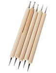 Hetkrishi Double Ended Stainless Steel Ball Stylus Wooden Tool Set for Mandala Rock Painting, Pottery Clay Craft, Embossing Art, Ceramic- 5pcs