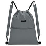 WANDF Drawstring Backpack with Shoulder Pads Sports Gym Bag Water Resistant Sackpack String Bag Cinch Bag for Women Men (Grey)