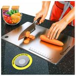 OrganizeMee Stainless Steel Chopping Board Large 36 x 25 cm, Non Slip Cutting Board for Kitchen with Silicone Anti-Skid Corner Protectors, Rust Proof Steel Prep Board for Vegetables, Fruits & Meat