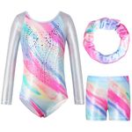 Hovershoes Gymnastics Leotards for Girls Long Sleeve/Sleeveless Sparkle Gymnastics Bodysuit with Shorts & Hairband Set Athletic Ballet Dance Dress Outfit Unitard (M, 5-6 Years)