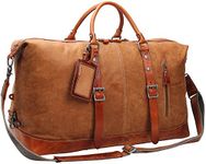 Iblue X-Large Durable Gym Tote Genuine Leather Overnight Travel Weekend Bag Garment 21in #C001 (XL, light brown)