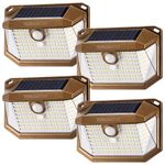 TORCHSTAR Outdoor LED Solar Powered Motion Sensor Light, IP65 Waterproof Cordless Outdoor Wall Lighting for Driveway, Patio, Garage, Porch, 6500K Pure White, Oil Rubbed Bronze, Pack of 4