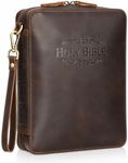 Polare Full Grain Leather Embossed Holy Bible Cover Church Bag 10.25x7.75x2.25 inch Bible Carrying Book Case Protective Organizer Holder, Christian Religious Gifts for Men Women