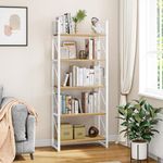 YITAHOME Bookcase 5 Tiers, Floor Standing Book Shelf, Wooden Shelf and Metal Frame Book Rack, Display Storage Rack Shelving Units for Living Room, Home Office, White and Oak Bookshelf