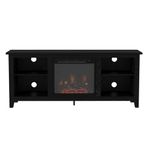 Walker Edison Essential 58" Traditional Wood Fireplace TV Stand in Black