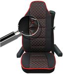 AB1 flexzon Universal Black Red Stitch Leatherette Fabric Comfort Seat Cover For Truck Lorry