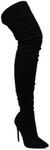 Liliana Women Stretchy PU Thigh High Boot Pointed Toe Stiletto Hight Heel Over The Knee Boot, Black Suede, 11