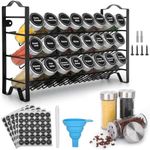 Spice Rack Organizer with 24 Empty Round Spice Jars, 180 Spice Labels with Chalk Marker, and Funnel Complete Set, Spice Containers for Countertop, Cabinet, or Wall Mount