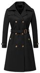 Chrisuno Long Trench Coat Women Spring Dress Jackets Coats Double-Breasted with Belt Black M