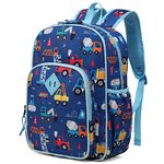 VASCHY Kids Backpack, Lightweight School Bag for Boys Girls Water Resistant Toddler Backpack with Chest Strap Children's Rucksack with Bottle Pockets for Kindergarten(Construction Cars)