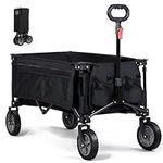 TIMBER RIDGE Folding Trolley Cart on Wheels 100kg Capacity Collapsible Festival Wagon for Camping Garden Beach Shopping Outdoor, Foldable Wheelbarrows with Adjustable Handle & Cover Bag, Black