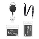 Retractable Lanyard,Lanyard with Card Holder,1 Set Includes - Lanyard, Reel Clip and Clear Waterproof Id Badge Holder,for Lanyard id Card Holder,Key Holder Keyring (Black-A01)