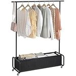 Boeeoan Garment Rack, Multi-functional Clothes Rack With Large Storage Bag, Clothes Organizer, Rolling Clothes Storage Cart, Coat Rack for Bedroom, Laundry Room, Living-room, Black