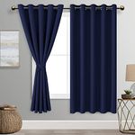 DWCN Blackout Curtains with Tiebacks Window Treatment, Thermal Insulated Grommet Room Darkening Curtains/Drapes for Bedroom (Set of 2, 60 inches Wide by 63 inches Long, Navy)