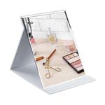 10x7 Inches Portable Folding Makeup Mirror, Frameless PU Leather Desk Mirror with Stand for Camping Travel Tabletop Personal, White