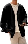 GORGLITTER Men's Oversized Cardigan Casual Button Down Long Sleeve V Neck Sweater Black Large