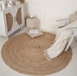 Natural Fibers Round Jute Rug 6 Feet Hand Braided Jute Patio Area Rug 72 Inch Woven Bio Friendly Reversible Runner Rugs 182 cm