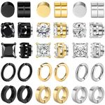 NEWITIN 15 Pairs Magnetic Stud Earrings for Men Clip on Earrings Stainless Steel Magnet Earring Unisex Dangle Cross CZ Hoop Magnetic Stud Earring Set for Men Women, 8 mm, Metal, Cubic Zirconia