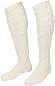 Piarini Men's Traditional Knee Stockings with Cable Pattern in Country House Style Mottled White/Natural 39-42 43-44 45-46 47-48, Natural-Mottled, 47-48
