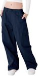 Rolanko Girls Cargo Trousers, Cotton Baggy Trousers with Elastic Waist and Multiple Pockets for Children from 6-15 Years, darkblue, 11-12 Years