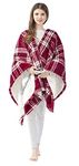 Beautyrest Reversible Faux Sherpa to Fleece Electric Wrap Poncho Blanket Shawl Wearable, Auto Shut Off, Virtually Zero EMF, Multi Heat Setting, UL Certified, Machine Washable, Red Plaid 50" x 64"