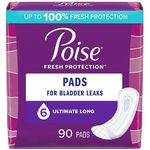 Poise Incontinence Pads for Women, Ultimate Absorbency, Long, Original Design, 90 Count (2 Packs of 45) (Packaging May Vary)