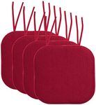 Sweet Home Collection Chair Cushion Memory Foam Pads with Ties Honeycomb Pattern Slip Non Skid Rubber Back Rounded Square 16" x 16" Seat Cover, 4 Pack, Red 4 Count