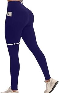 Curvphilo Women's Compression Leggings Butt Lifting Work Out Athletic Gym High Waist Tummy Control Stretchy with Pockets (XS/S, 2 Side Pockets Navy Blue)
