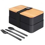 VBOK IGFE Bento Box Japanese - Lunch Box with Compartments - 3 Piece Cutlery - Lunch Box with Bamboo Lid for School and Work for Children and Adults