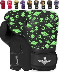 Exxact Sports Knockout Printed Youth Boxing Gloves for Kids (3-10 Years) with Padded Protection and Wrist Support, Durable Engineered Leather Kids Boxing Gloves for Boys and Girls (Alien, 6OZ)