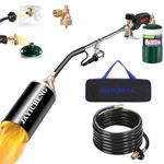 Propane Torch Weed Burner Kit,1,200,000 BTU Blow Torch with 1lb Propane Cylinder Converter and Storage Bag,10 FT Hose Heavy Duty Flamethrower with Turbo Trigger for Weeding,Roofing, Melting Ice Snow