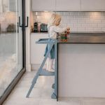 Adjustable Foldable Learning Tower for Children Aged 1-6 Years Old, The Original Wooden Kitchen Helper Stool with Safety Bar, Montessori Step Stool for Kitchen & Bathroom, Space-Saving Design, Grey