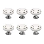 sourcing map 6pcs Ceramic Knobs Vintage Knob Drawer Pull Handle Furniture Door Cabinet Cupboard Wardrobe Dresser Decorative Silver Circle White