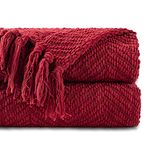 BATTILO HOME Red Throw Blanket for Couch, Christmas Decor Knitted Throw Blanket with Tassels, Soft Warm Decorative Red Blankets, 50"x60"