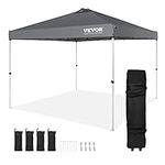 VEVOR Pop Up Canopy Tent, 10 x 10 ft, 250 D PU Silver Coated Tarp, with Portable Roller Bag and 4 Sandbags, Waterproof and Sun Shelter Gazebo for Outdoor Party, Camping, Commercial Events, Dark Gray