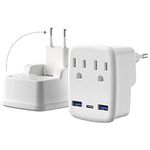 European Travel Plug Adapter, HITRENDS Canada US to Europe Plug Adapter with 2 American Outlets & 2 USB Ports & USB C, Portable 5 in 1 Travel Adapter to Most of Europe Portugal Spain France(Type C)