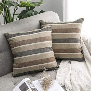 MIULEE Funda de Cojines a Rayas de Colores Lino Duradero Boho Funda de Almohada Decorativa para Hogar Dormitorio Matrimonio Sofá Cama Silla Habitacion Juvenil Salon Oficina 2 Piezas 40x40cm Café