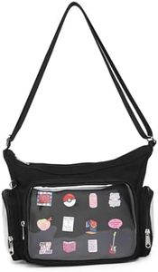 Canvas Ita Bag Satchel Shoulder Crossbody Bag for Anime Pins Display, Black