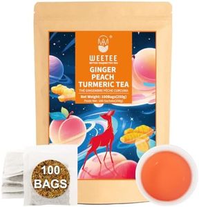 WT WEETEE Ginger Peach Turmeric Tea, 2.5g 100 Count Ginger Turmeric Tea Bags with Cinnamon Hibiscus Rosehip Cardamom Chamomile Hawthorn and More, Natural Caffeine Free Herbal Tea