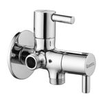 Quento Brass Angle Valve Two Way Double Handle Faucet/Tap for Connecting Washing Machine Pipes/Health Faucets/Dishwashers & Hand Showers| Angle Cock Two Way Faucet/Tap in Chrome Finish (Turbo)