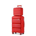 Kono Luggage Sets 2 Piece Hard Shell Polypropylene Travel Trolley with 4 Spinner Wheels TSA Lock Carry On Hand Cabin Suitcase with Beauty Case (Red)