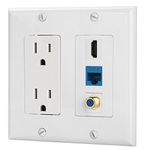 IBL-15A Power Outlet, 1 Port HDMI, 1 Cat6 Ethernet, 1 Coax Cable TV Wall Plate in White