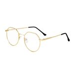 Metal Optical Glasses Irregular Round Full-Rim Frame Women Men Blue Light Blocking Reading Glasses Vintage Eyewear Clear Lens 0 Dioptres Elegant Computer Phone Eye Protection Glasses Gold