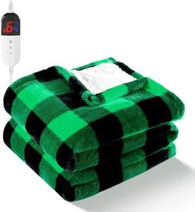 Electric Heated 62"x 84" Sherpa Buffalo Plaid Christmas Twin Blanket with 6 Heating Levels & 10 Hours Auto Off, Fast Heating Warm Washable Blanket with Over-Heat Protection, ETL Certification, Green