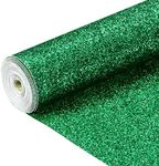 Sov Sparkly Superfine Glitter Leather Sheets Shiny Faux Fabric Canvas Perfect for Craft DIY Handmade Projects Patchwork Bow Craft Key Chain 8" x 53" (21 cm x 135 cm) 1 roll (Green)