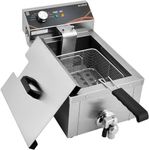 DULNICE Electric Deep Fat Fryer with Oil Valve, Stainless Steel Commercial Deep Fryer with Basket & Lid, 6L Countertop Chip Fryer for Kitchen Home 3000W