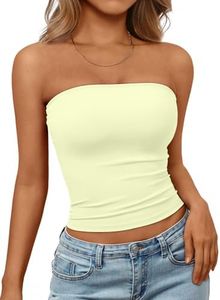 Trendy Queen Womens Strapless Tube Tops Basic Backless Sleeveless Bandeau Going Out Crop Tops Cute 2025 Summer Clothes Light Yellow XL