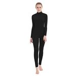 SUPRNOWA Mock Turtleneck Full Body Unitard Elastane Spandex Long Sleeve High Neck One Piece Bodysuit Unisex (S, Black Footless)