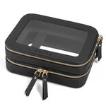 Prite Large Clear Makeup Bag Double Sided Cosmetic Case Waterproof Travel Toiletry Bag Two Layer Car Essentials and Organiser with Zippers and Compartment(Black)